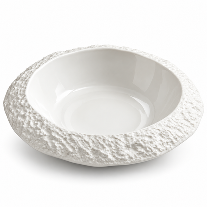 Artisan Textured White Ceramic Deep Bowl – Elegant Stone-Finish Pasta &amp; Salad Plate for Fine Dining
