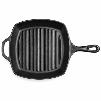 Tors Premium Pre-Seasoned Cast Iron Grill Pan – Square Ribbed Skillet with Dual Handles for Steak, BBQ, and Stove-to-Oven Cooking