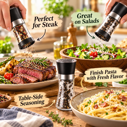 Premium Refillable Salt &amp; Pepper Grinder Set – Adjustable Coarseness with Built-in Ceramic Grinder for Steak, Salad &amp; Western Cuisine