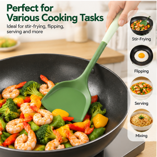 Premium Silicone Wok Spatula – Heat-Resistant Cooking Spatula with Flexible Edge, Ergonomic Long Handle & Hanging Hole for Stir-Frying, Flipping, Mixing & Serving