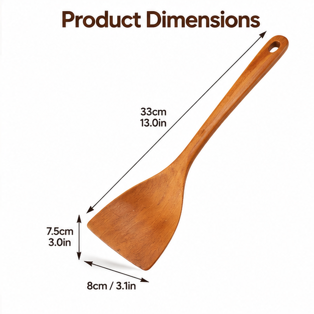 Japanese-Style Wooden Cooking Spatula – Natural Wood Turner with Thin Angled Edge, Ergonomic Handle &amp; Hanging Hole for Stir-Frying, Flipping &amp; Everyday Cooking