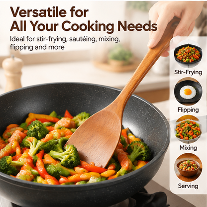 Japanese-Style Wooden Cooking Spatula – Natural Wood Turner with Thin Angled Edge, Ergonomic Handle &amp; Hanging Hole for Stir-Frying, Flipping &amp; Everyday Cooking